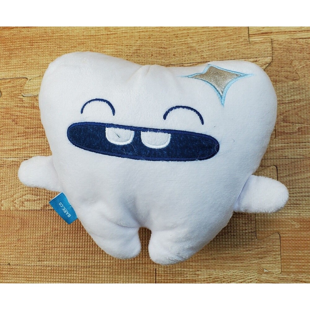 Bark Box Dental Tooth 8" Plush Dog Toy Squeaks Crinkle